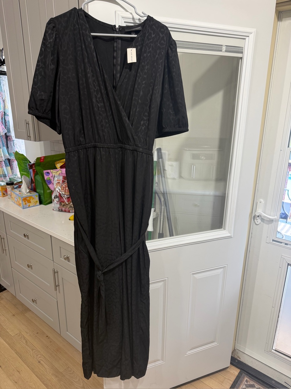 Black lane Bryant leopard V‑Neck jumpsuit with Waist Tie